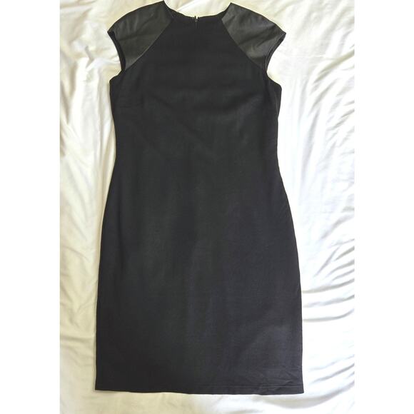Lauren Ralph Lauren Women's Black Cap Sleeve Sheath Dress with Leather , Size 8 - Picture 5 of 12